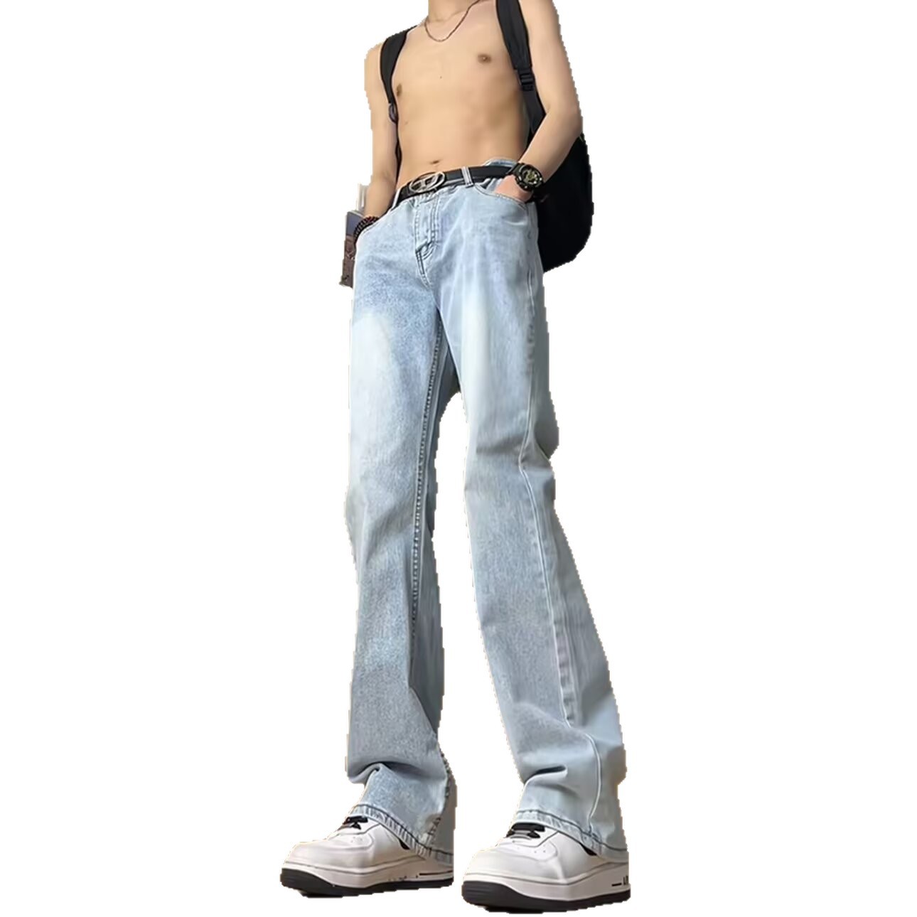 The new men's curved knife jeans for the autumn and winter of 2025 are versatile, featuring a simple, retro, casual and stylish high street style Item Picture