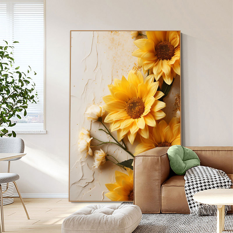 向日葵客厅装饰画高级肌理感装饰画轻奢沙发背景墙艺术玄关壁画产品图