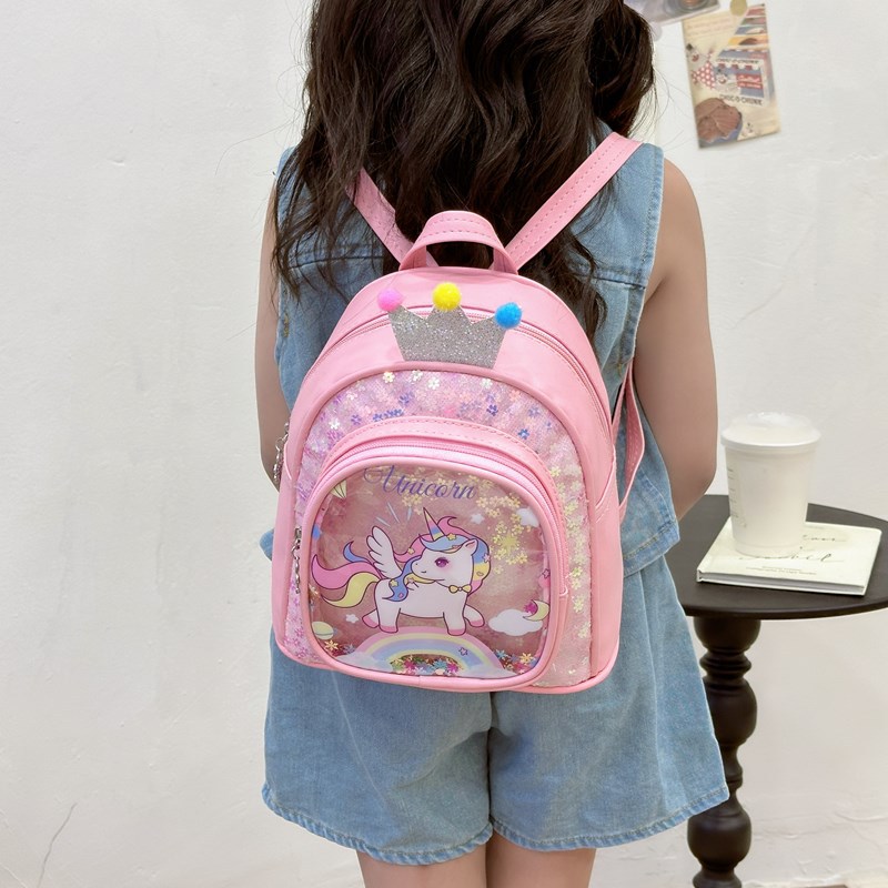 The 2024 new children's pu backpacks, cute cartoon printed small schoolbags for kindergarten girls, and sequined small backpacks are all trendy Item Picture