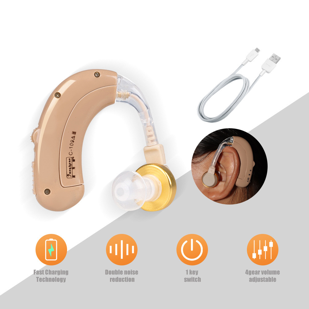 Cross-border exclusive supply C-109 hearing aid, back-ear rechargeable sound amplifier, flesh-colored English packaging hearing aid Specification image