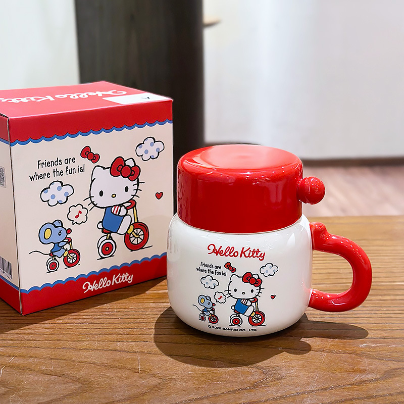 hellokitty凯蒂猫水杯女家用马克杯高颜值可爱带盖杯子陶瓷办公室