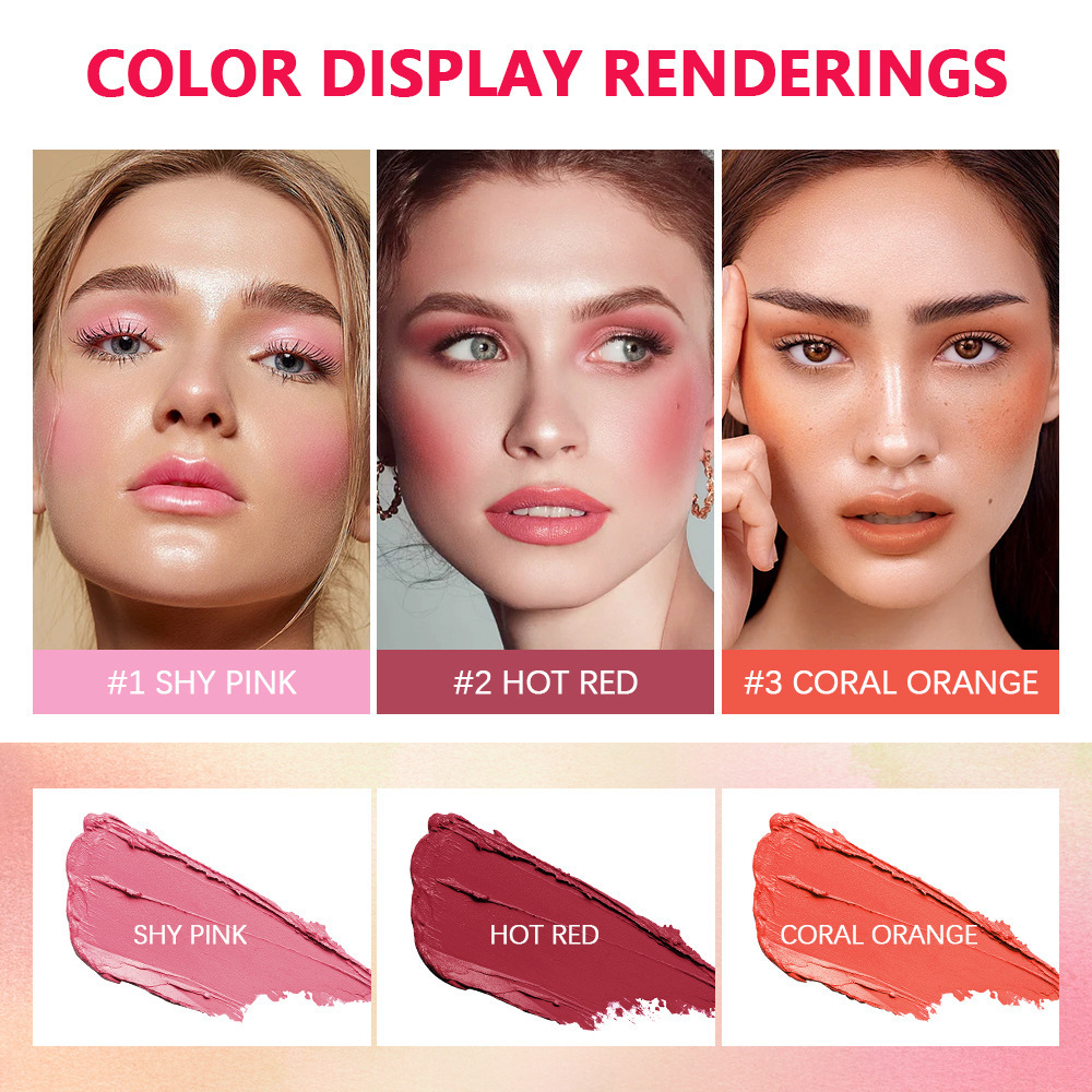 Cross-border bestsellers: Solid blush cream, high-gloss portable contouring blush stick, brightening base makeup Application Scenario