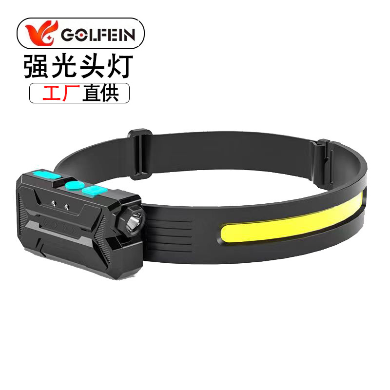 跨境新款LED感应COB头带灯 户外骑行灯USB充电夜跑灯强光硅胶头灯