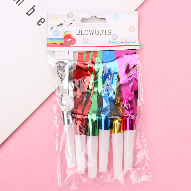 6 sets of colorful tassel blowing dragon children's toys, whistles, festival party supplies, cheering props, rain thread blowing dragon