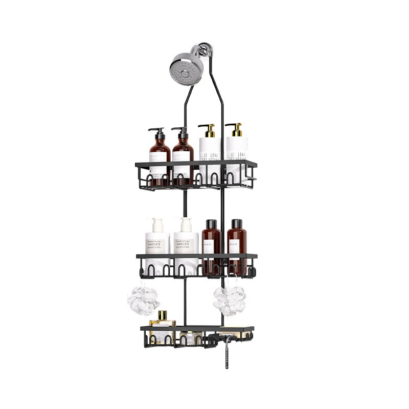加工定制免打孔浴室花洒置物架太空铝壁挂式卫生间洗漱用品收纳架白底实物图