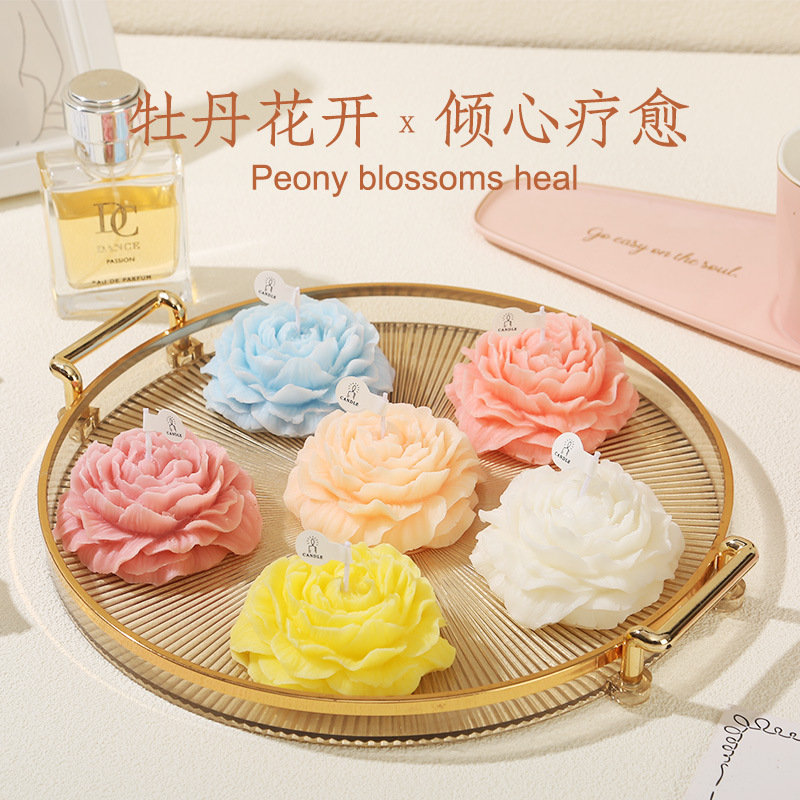 牡丹花香薰蜡烛大豆蜡室内伴手礼手工留香固体蜡母亲节高级感礼物