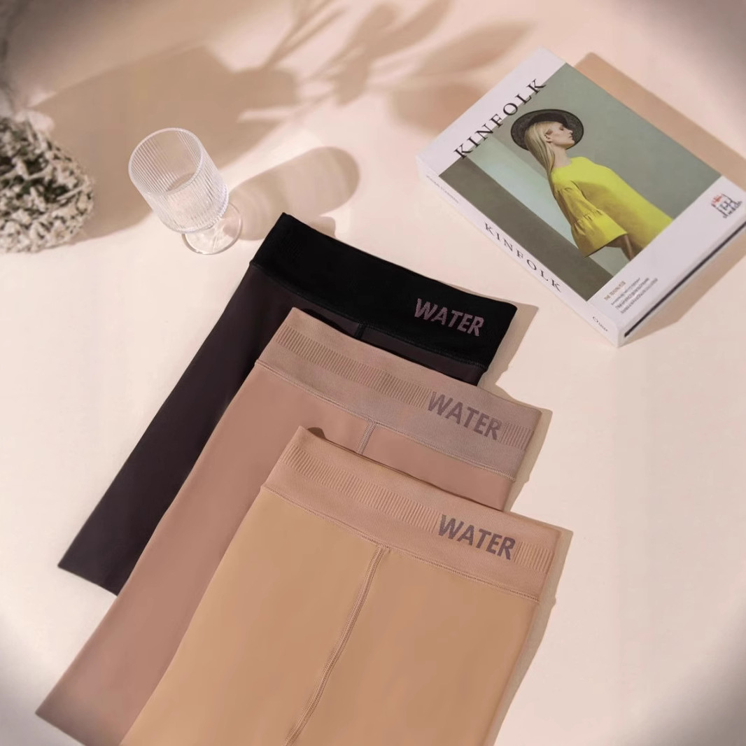 Knitted flat waist, water-polished socks, mesh fabric, nude waist and legs, women's flesh-colored leggings, watermelon style, autumn and winter with fleece addition Specification image