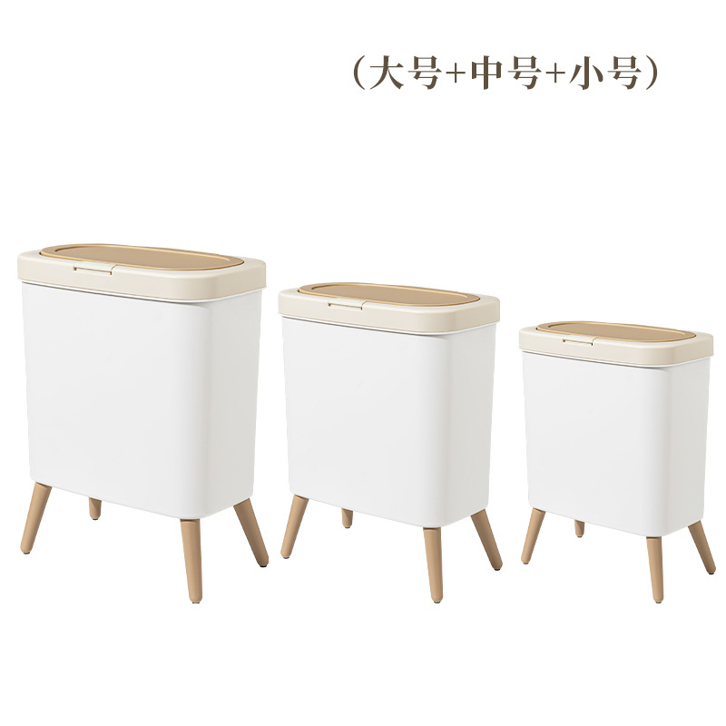A new type of high-legged trash can for home use, featuring a light luxury and high-end design for the living room, bathroom and kitchen, with a no-bending press-type paper basket Item Picture