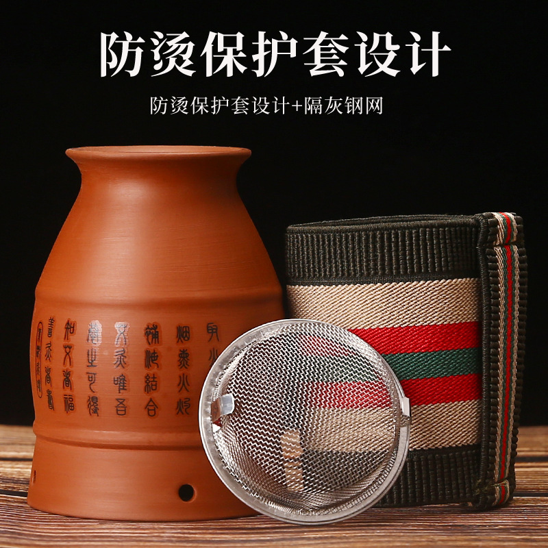 Purple clay moxibustion cups, double-layer heat-insulating ceramic hand-held gua sha cups, multi-functional portable moxibustion wholesale, Mugwort pillar moxibustion cups Specification image