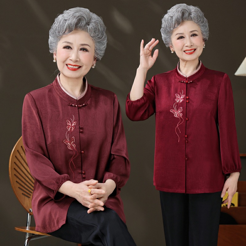 New Chinese-style women's clothing for the elderly, summer shirts for mothers, senior tops, new Chinese-style shirts for grandmothers, and stylish sets Specification image
