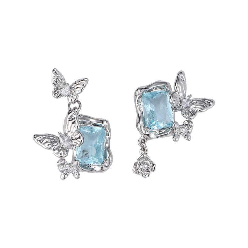 Original design blue gemstone butterfly series: Unique, fashionable, versatile, sweet and cool style necklace, bracelet, earrings and ring for women Item Picture