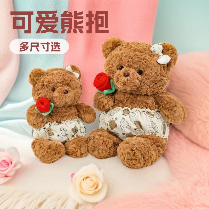 福利特价抱玫瑰花小熊玩偶穿衣熊公仔泰迪熊毛绒玩具礼物批发小熊