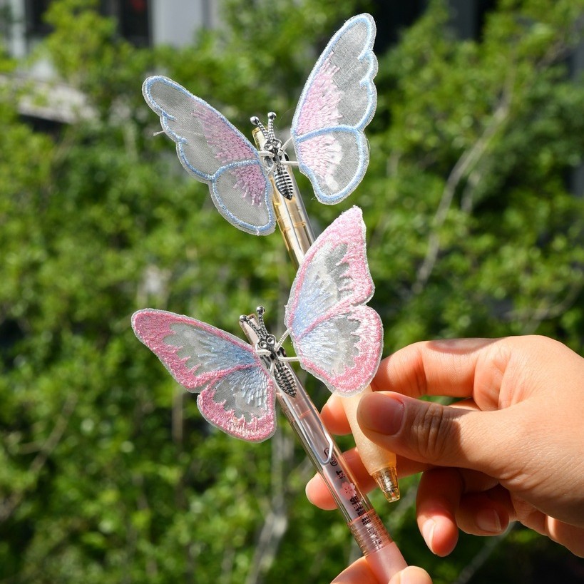 Chenxi's new creative butterfly press gel pen erasable pen Crystal Blue ST pen tip 0.5mm student signature exercise details Picture