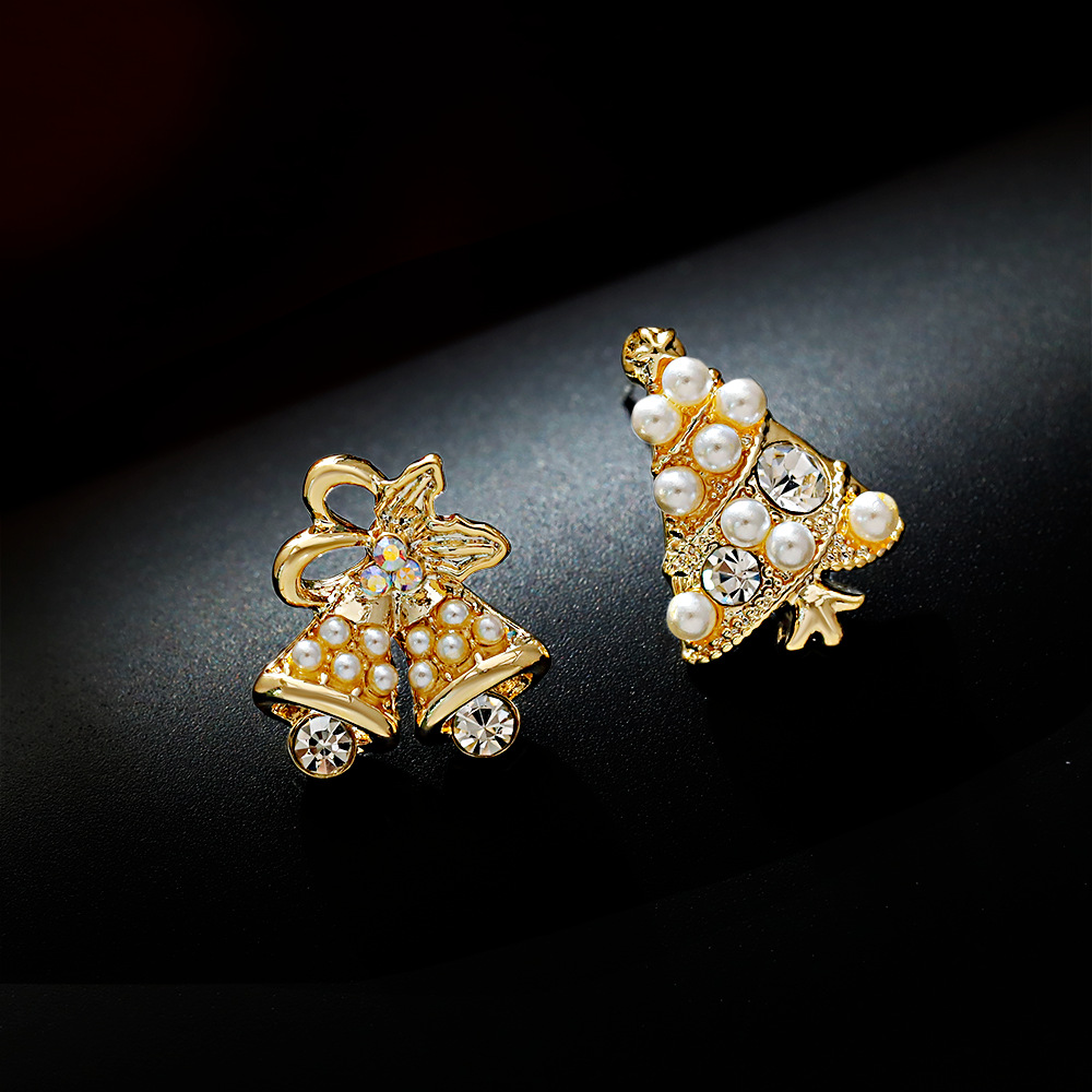 Hyacinth925 Silver Needle Christmas Earrings, light luxury commuter Christmas tree bell earrings, autumn and winter style, light luxury and high-end stud earrings