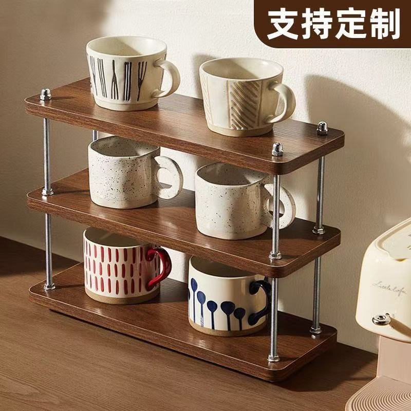 Desktop storage rack, three-layer kitchen coffee rack, desk partition rack, desktop storage, small bookshelf, water cup and tea set rack