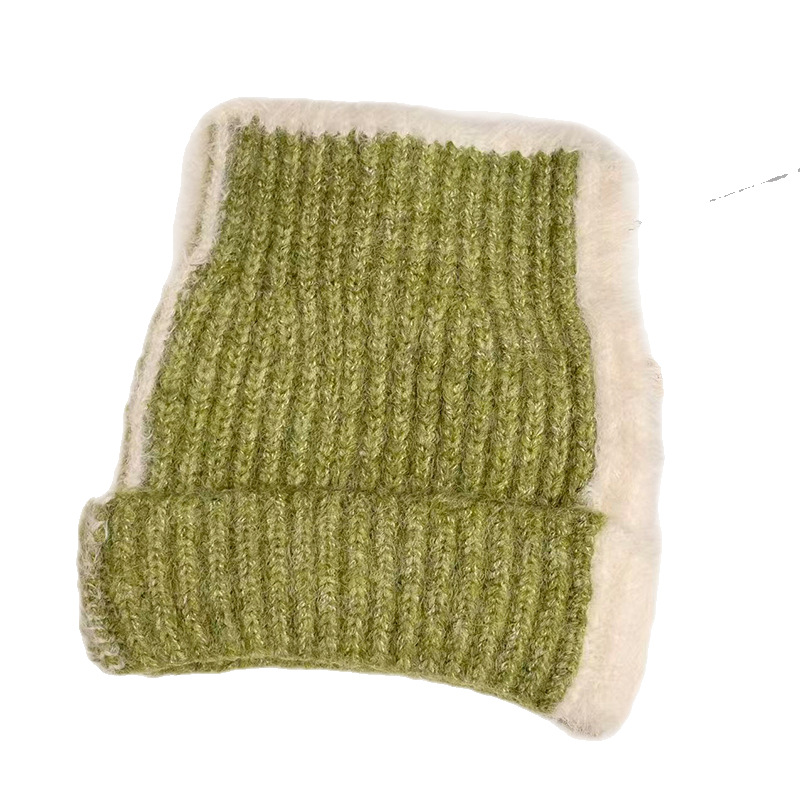 The 2025 new style of cold-proof and warm, fringed, Korean-style, high-end, versatile, color-blocking white edge knitted cap makes the face look good for little girls Item Picture