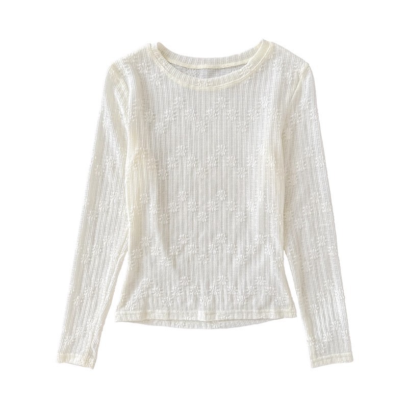 Round-neck lace base layer top for women, 2025 new style, paired with a chiffon inside, stylish thin blouse, high-end mesh top for women Item Picture