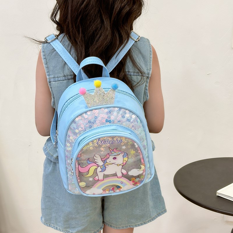 The 2024 new children's pu backpacks, cute cartoon printed small schoolbags for kindergarten girls, and sequined small backpacks are all trendy details Picture