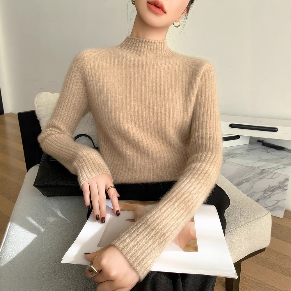 100% cashmere semi-high-neck cashmere sweater for women in autumn and winter, long-sleeved knitted base layer, thick warm sweater for women details Picture