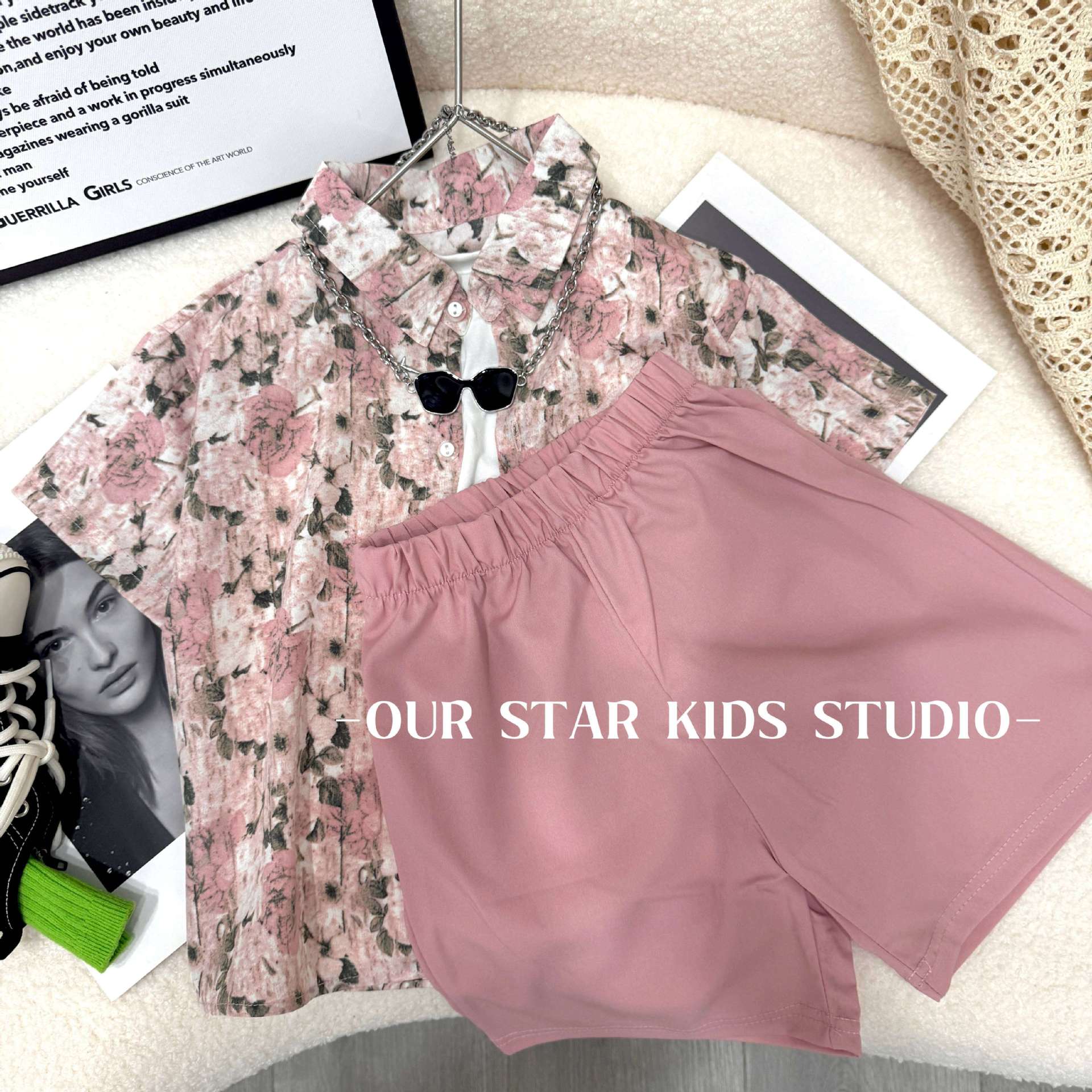 【 Monet's Garden 】 Boys' Summer short-sleeved shirt set, new children's summer casual wear for both big and small kids details Picture