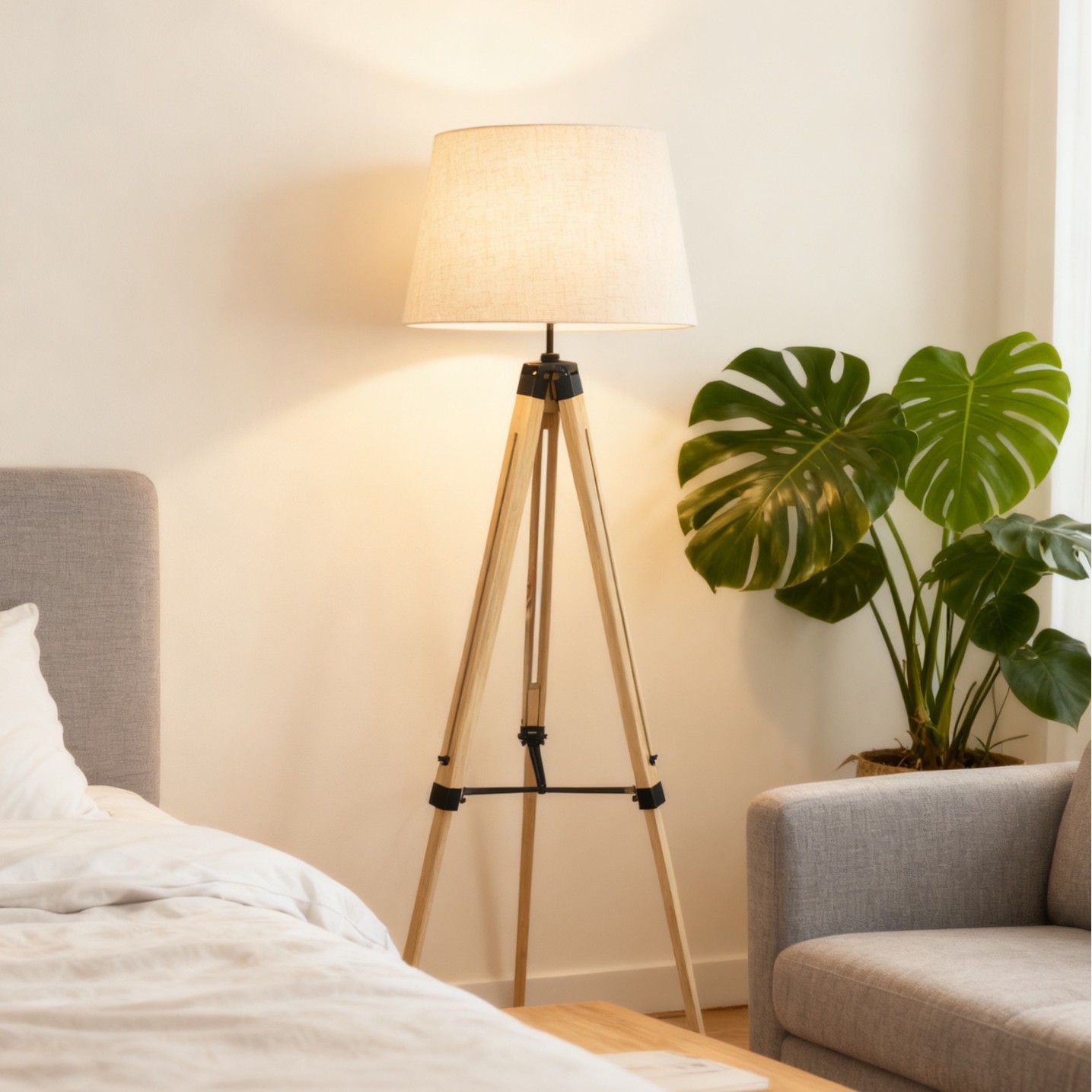 Nordic minimalist sofa coffee table, bedroom adjustable telescopic tripod, solid wood floor lamp, modern light luxury lighting fixtures Application Scenario