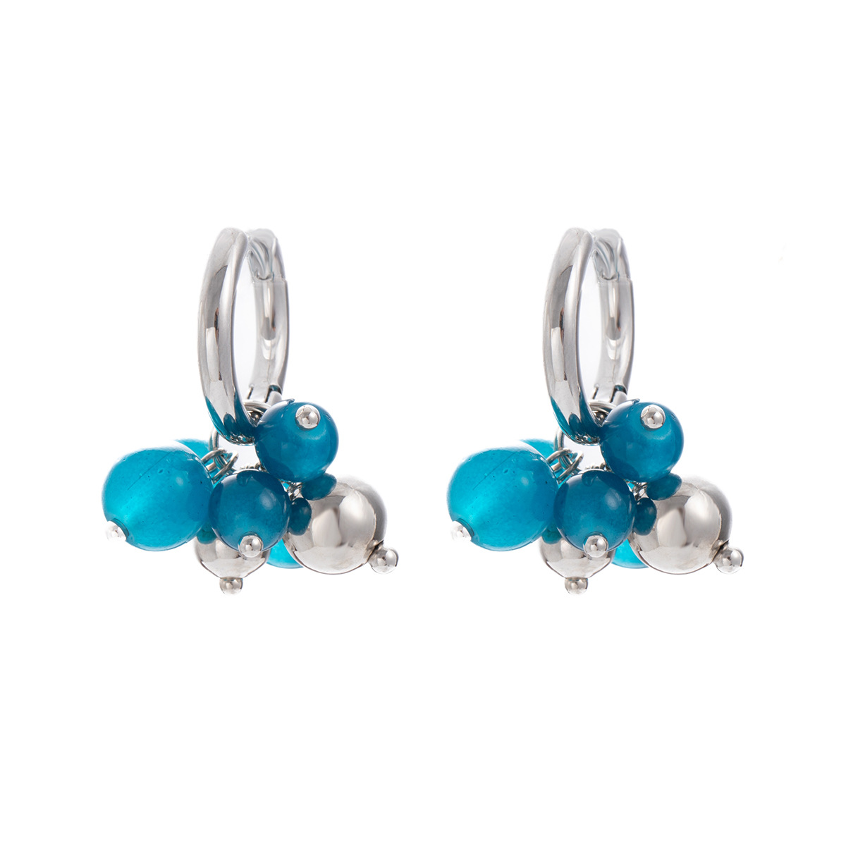 Vacation-style atmosphere, unique and niche design, whitening earrings, blueberry crystal, silver beads, beaded tassels, stud earrings for women Item Picture