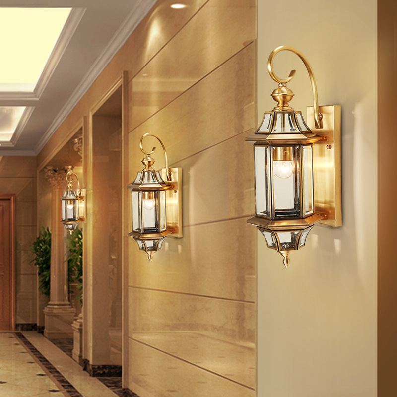 New Chinese-style all-copper outdoor wall lamps, waterproof garden lamps, exterior walls, balconies, corridors, bedrooms and living rooms, Chinese-style bedside lamps Specification image