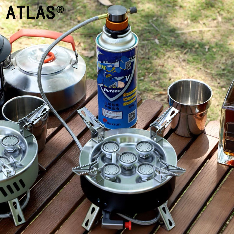 户外便携五头猛火炉野营炉头不锈钢露营燃气灶野炊卡式炉折叠灶具