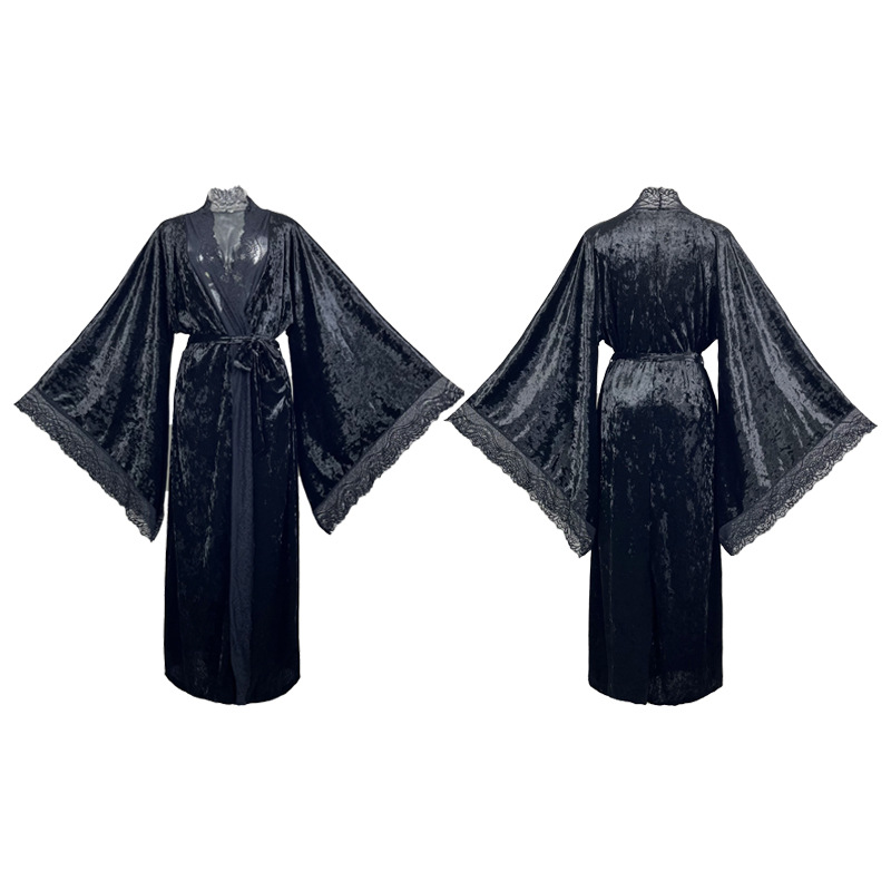 Feiyun's new European and American extended bathrobe, sexy lace light luxury long-sleeved velvet bathrobe and home wear, 623 Item Picture