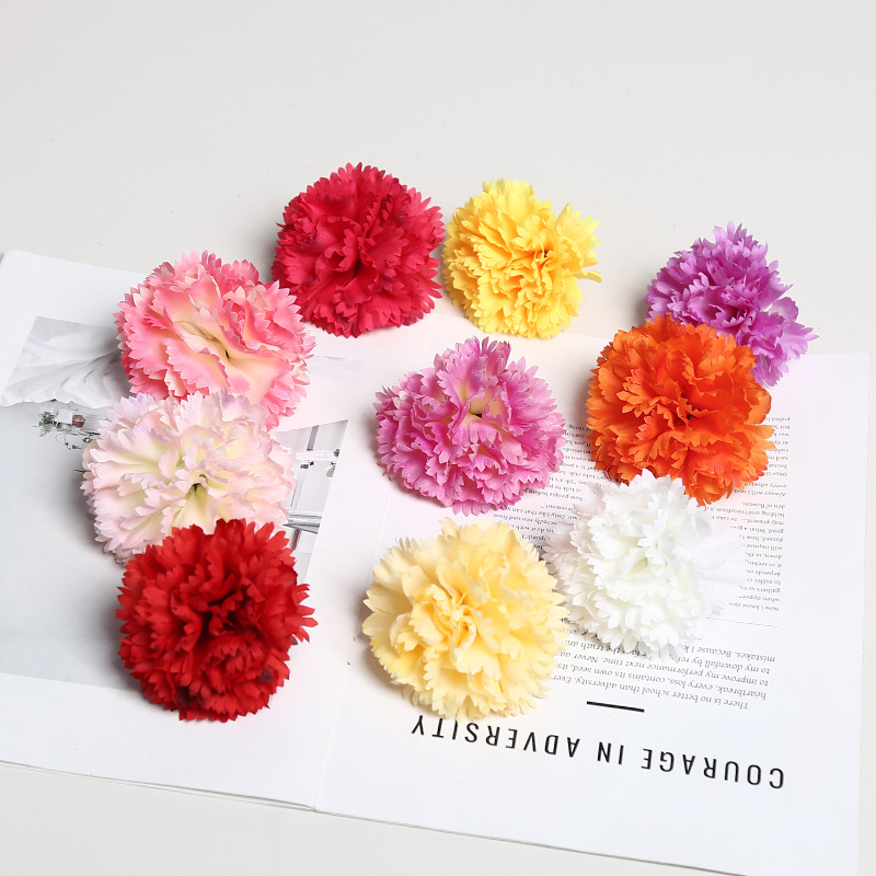 8cm仿真多色绢布康乃馨花头母亲节花束家居装饰diy插花蛋糕花配件