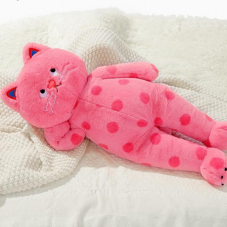 可爱波点猫咪抱枕靠垫抱睡猫公仔毛绒玩偶陪睡娃娃靠枕垫毛绒玩具