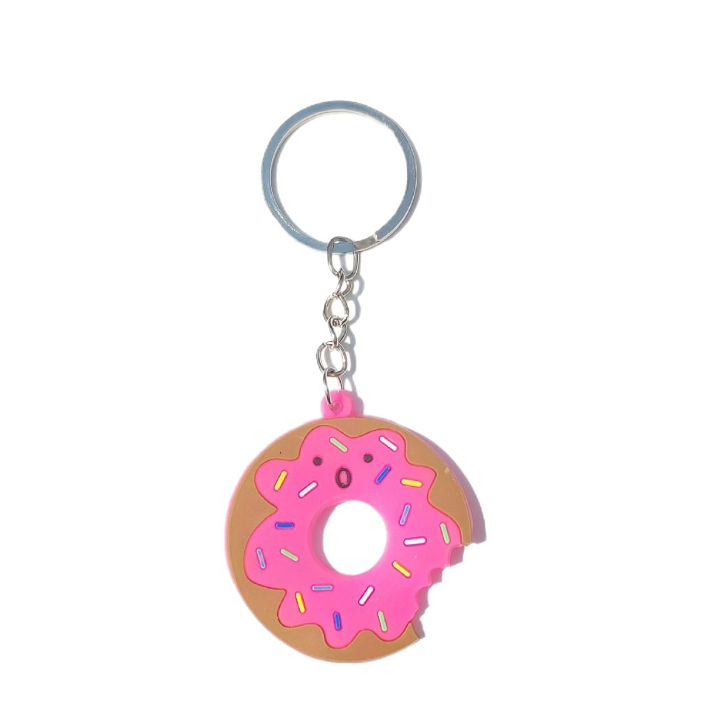 Doughnut keychain, doughnut decoration, PVC schoolbag decoration, PVC soft rubber keychain, hamburger and French fries keychain Item Picture