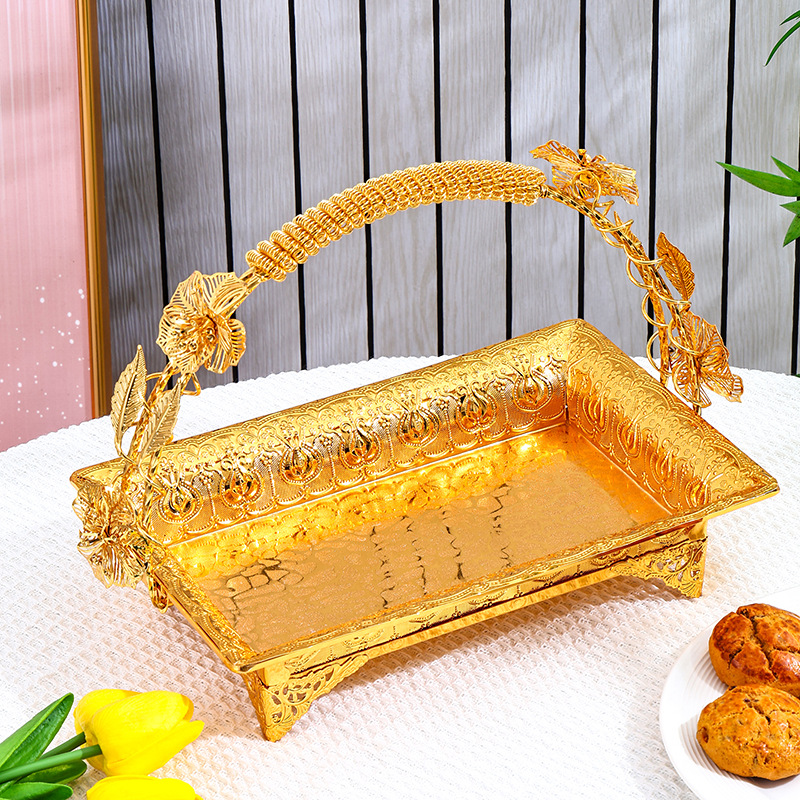 欧式水果蓝家用客厅茶几零食蛋糕果盘高档下午茶大果蓝长方形托盘