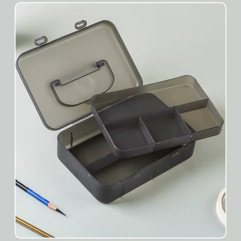 Chengzhen hand-held double-layer sketching pen case, a large-capacity frosted transparent black lead storage box specially designed for art students to draw Specification image