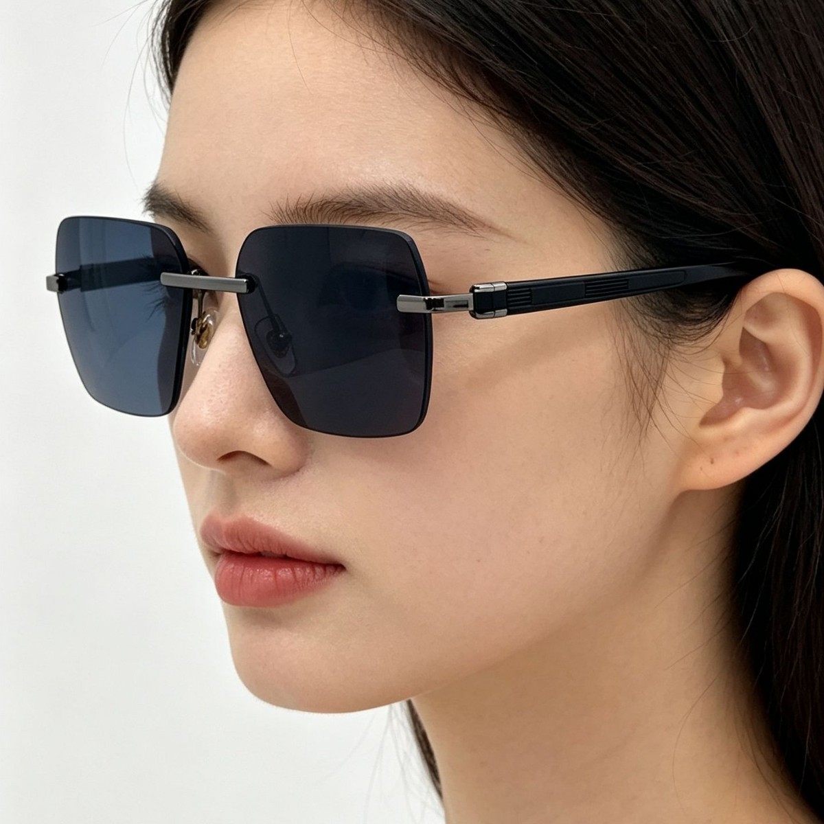 Frameless square sunglasses for men and women, simple metal thin mid-beam sunglasses, outdoor driving UV protection and sunshade glasses