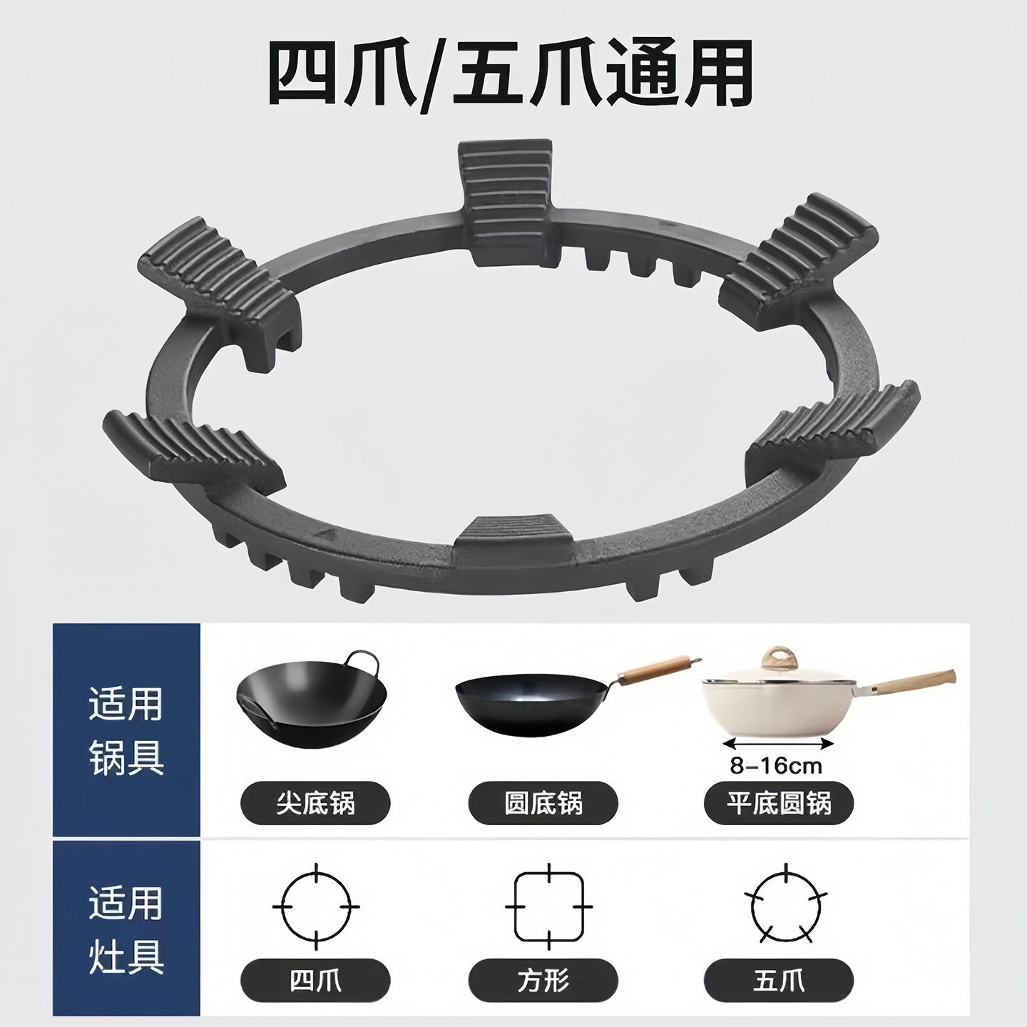 Gas stove stand, anti-slip bracket, natural gas stove, small pot stand, four or five claws universal, wok stand, pot rack Specification image
