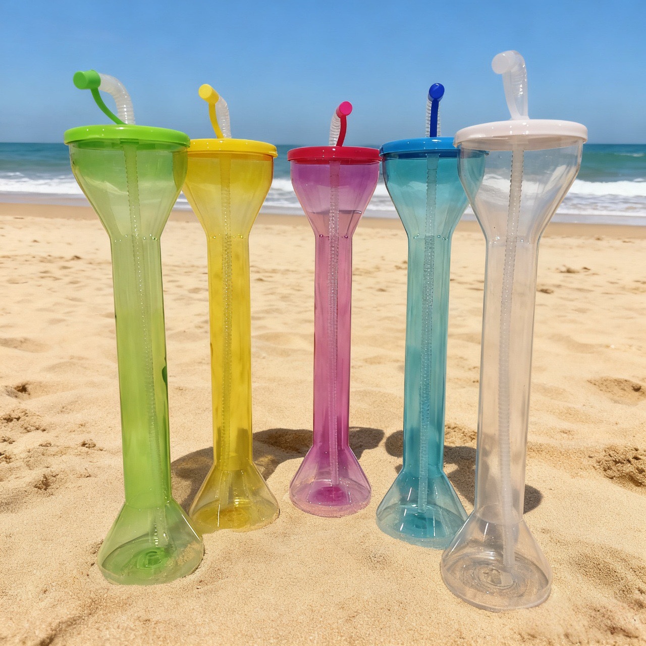 Cross-border manufacturer wholesale dumbbell straw cups 600ml, creative beach party bar colorful beverage bottles, food grade details Picture