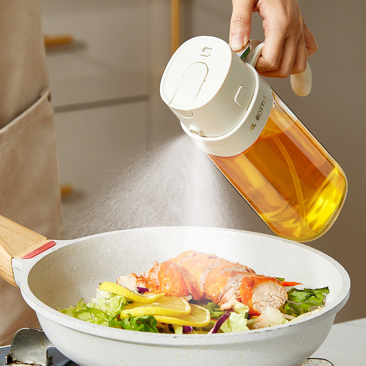 Glass oil spray bottle, dual-purpose kitchen atomizing oil spray bottle, household soy sauce and vinegar separate bottle, seasoning bottle, oil bottle details Picture