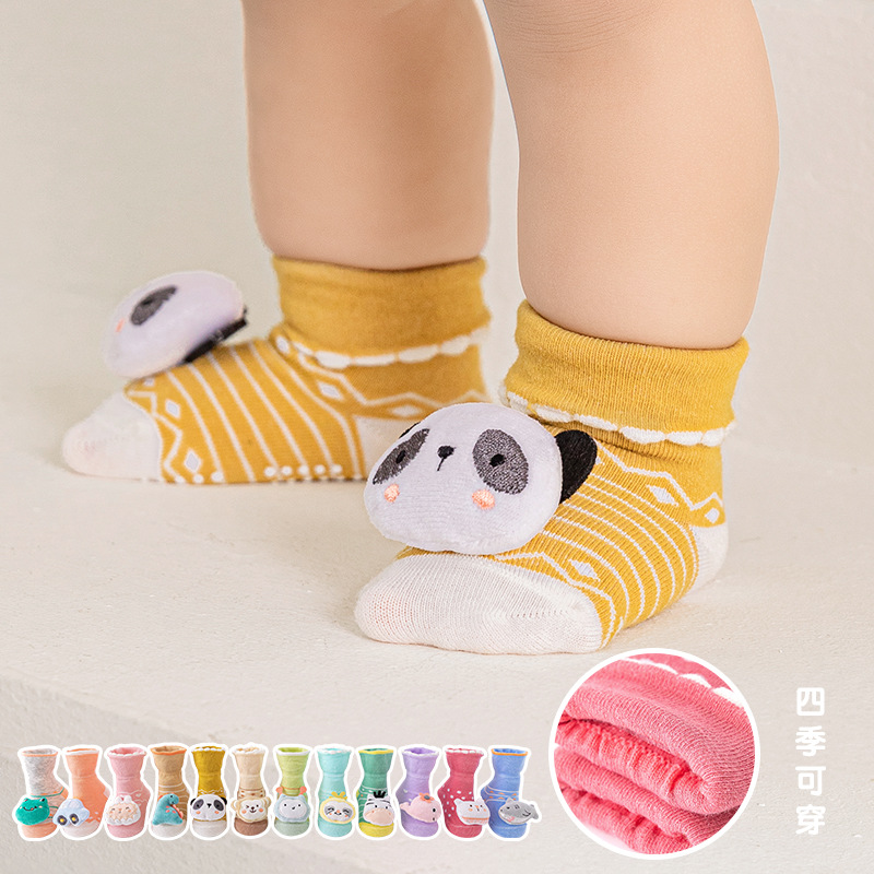 婴儿地板袜秋冬点胶防滑新生儿袜子0-9个月公仔宝宝卡通亲子装