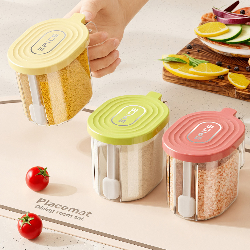 Ceramic seasoning box, salt shaker, plastic grinder, kitchenware seasoning jar, seasoning jar + grinder