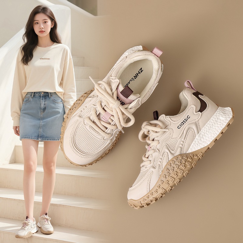 ZHR则则真皮拼接网面透气德训鞋2025秋季休闲增高3.5cm舒适运动鞋