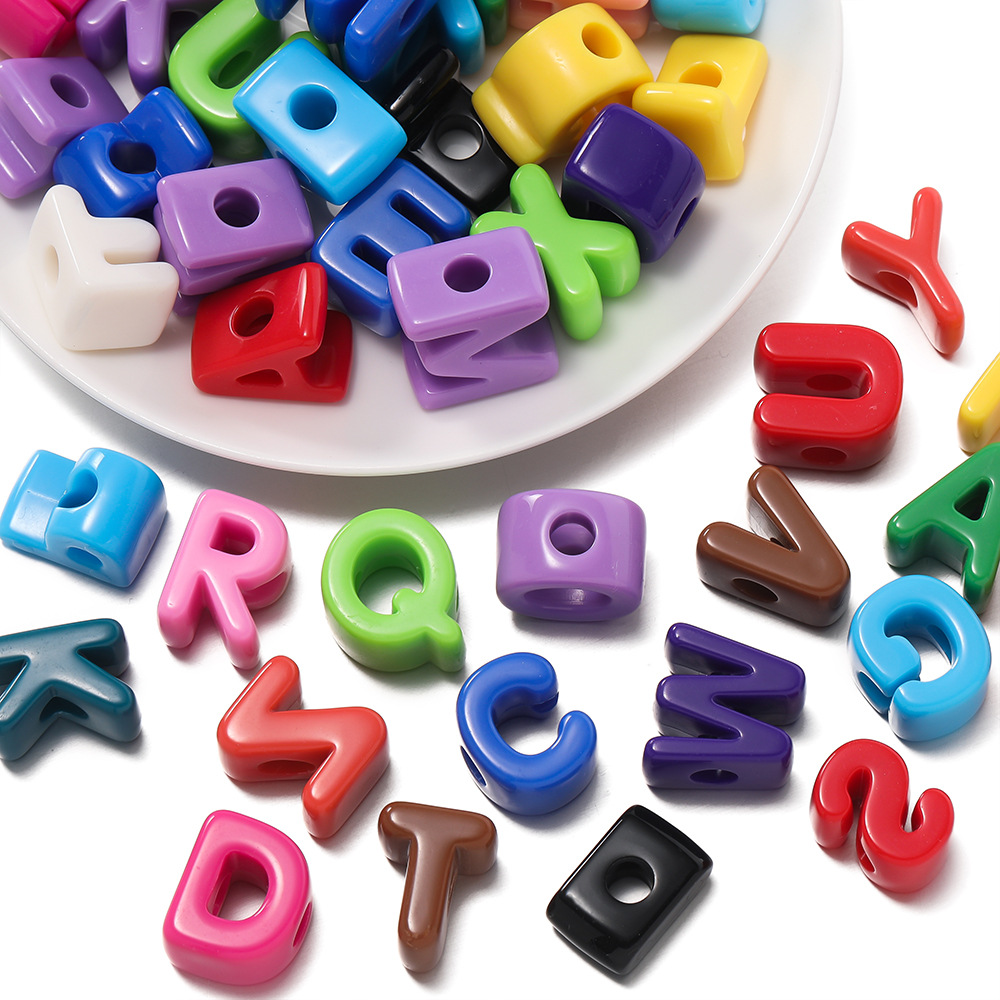 10 Acrylic Large-Hole Letter Beads, Cross-Border Colored English Beads, Letter Bead Bracelet Accessories, Diy Beaded Jewelry Specification drawing