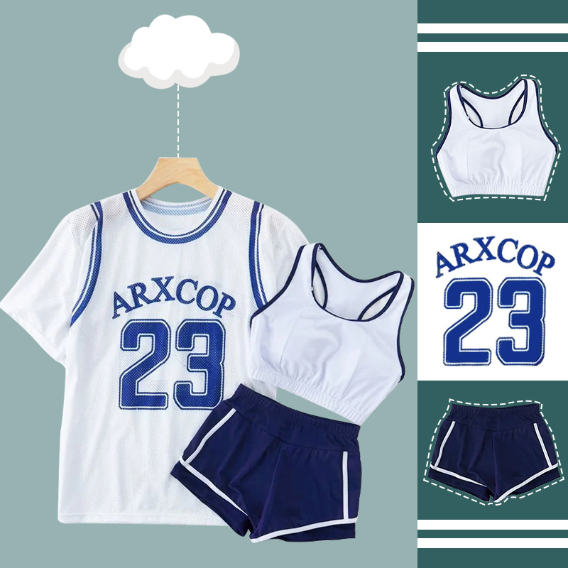 Two-piece swimsuit for women, Korean sporty conservative boxer pants, three-piece swimsuit, slimming and belt-hiding vacation swimsuit -666880 details Picture