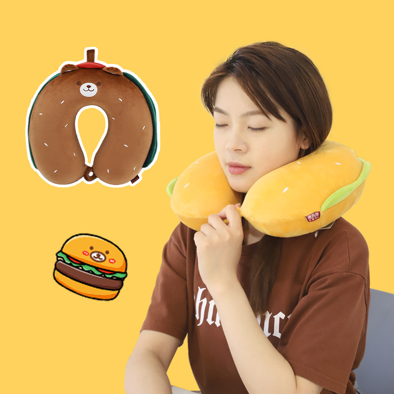 汉堡小熊记忆棉U型枕 康乐屋卡通动物可爱护颈枕 旅行颈枕批发
