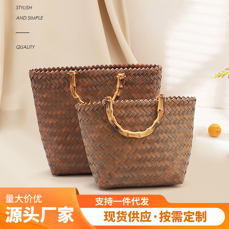 Cross-border strand bag commuter crossbody nuevo bamboo handle strand bag mujer verano vintage handle handle bamboo strand bag