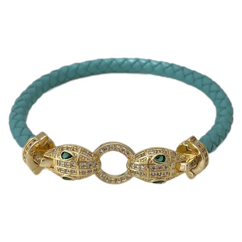 Snake head red rope leather rope bracelet for men and women, 18k gold and copper slightly inlaid with diamonds, high-end DIY bracelet for couples in the zodiac year Item Picture