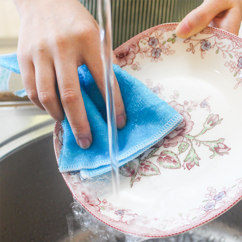 竹纤维不沾油洗碗布 加大加厚双层厨房刷碗巾清洁抹布工厂批发细节图