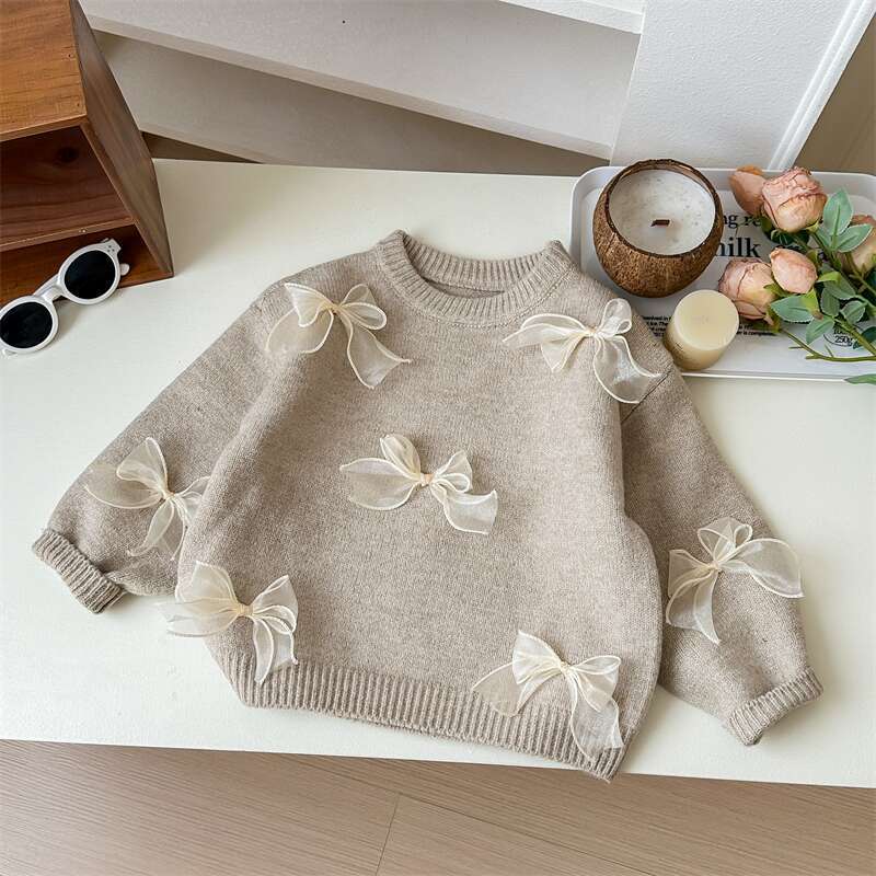 Tongxingyuan Korean children's sweater Spring and Autumn New Style stylish girls' Korean-style children's bow knitted sweater Specification image