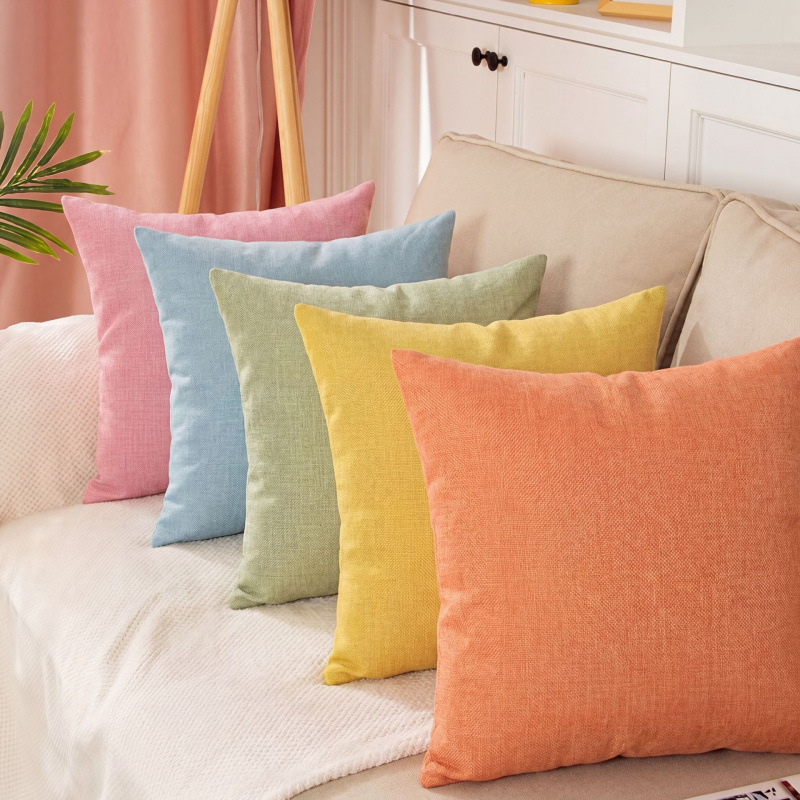 Solid-colored linen sofa cushions with a high-end feel, plain living room pillows, household bedside cushions, and pillowcase manufacturers for wholesale details Picture