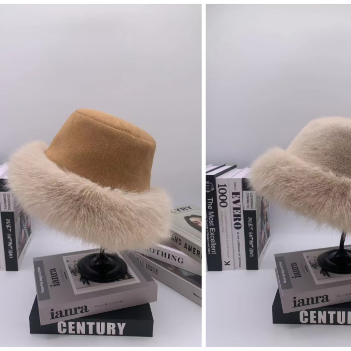 The designer's faux fur hat is thick and warm for women in winter. It's a double-sided fisherman's hat with faux rabbit fur for ear protection and protection against cold and lightning Item Picture